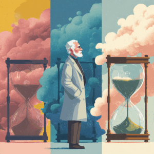 Wissenschaftler mit zwei Sanduhren