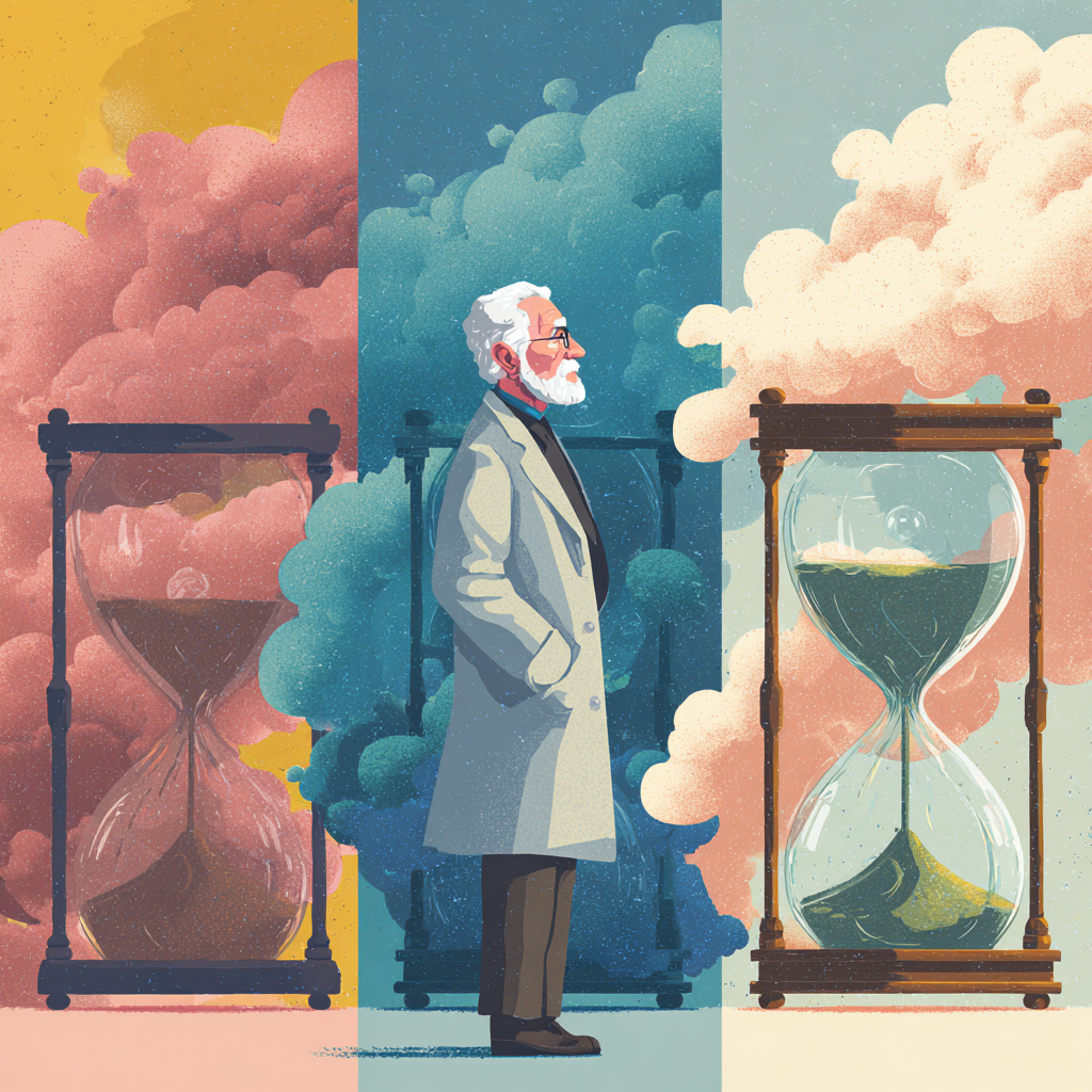 Wissenschaftler mit zwei Sanduhren